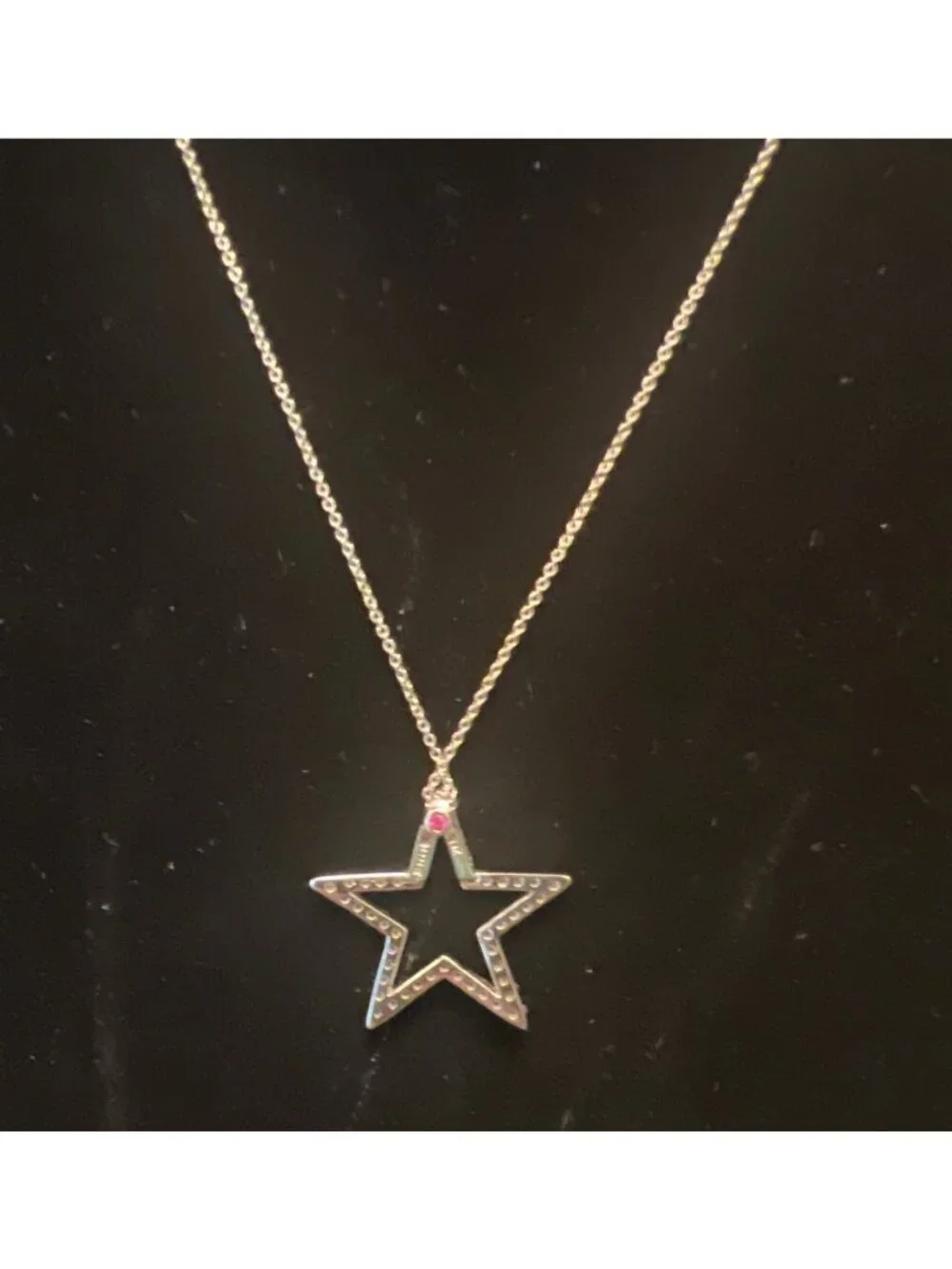 18K White Gold Diamond Star Pendant Necklace With Ruby Accent 16